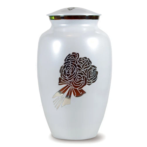 Classico Memorials Cremation Funeral Urn for Human Ashes - White with Roses - Suitable for Burial (Bouquet)