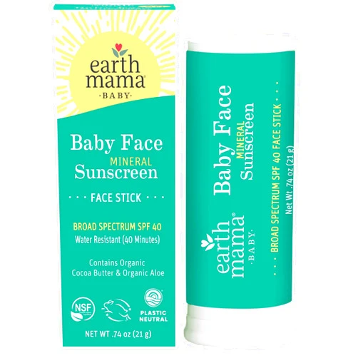 Earth Mama Baby Face Mineral Sunscreen Stick SPF 40 | Reef Safe, Non-Nano Zinc, Contains Organic Cocoa Butter & Aloe | Babies, Kids & Family 0.74-Ounce