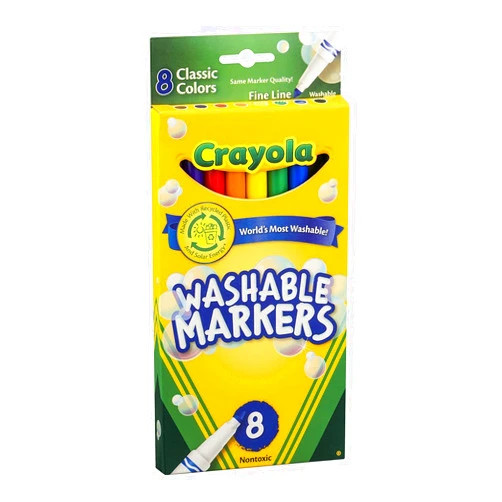 Crayola Ultra-Clean Washable Markers, Color Max, Fine Line Classic Colors 8 Ea (Pack of 18)