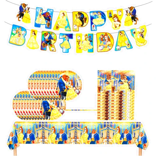 Foraley Beauty and The Beast Party Decorations(Serves 20), Princess Belle Birthday Party Tableware with Banner, Tablecloth, 20 Disposable 7