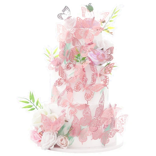Gyufise 36 Pack Rose Gold Glitter 3D Butterfly Cupcake Toppers Hollow Butterfly Cake Decorations for Birthday Wedding Fairy Party Butterfly Wall Sticker Decal for Background Wall Decoration