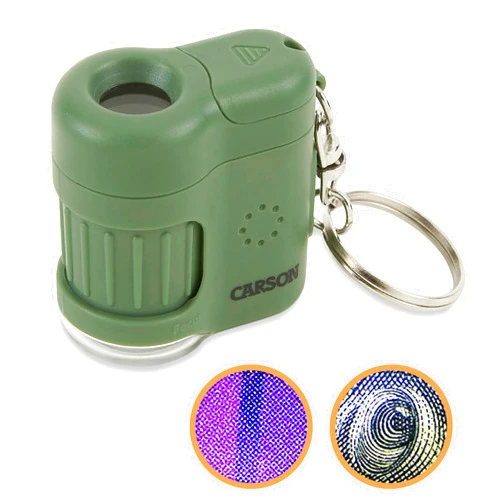 Carson MicroMini 20x LED Lighted Pocket Microscope with Built-in UV and LED Flashlight, Green (MM-280G), Large
