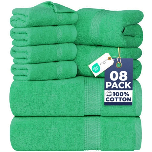 Utopia Towels 8 Piece Luxury Towel Set – Majestic Plush, Super Absorbent & Quicker-to-Dry, Thick 100% Ring Spun Cotton Towels for Bathroom, Spa & Hotel – 2 Bath, 2 Hand, 4 Washcloths, Hunter Green