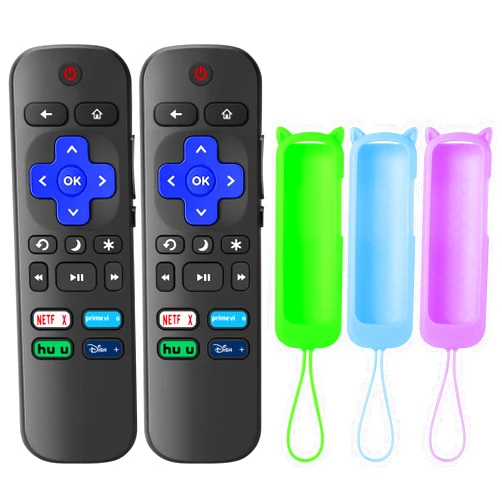 SOTATOO 2 Pack Replacement Remote Control for Roku TV with 3 Pack Soft Silicone Case, Universal Remote for TCL Roku/Hisense Roku/Sharp Roku/Philips Roku/Onn Roku Series Smart TVs (Not for Roku Stick and Box)