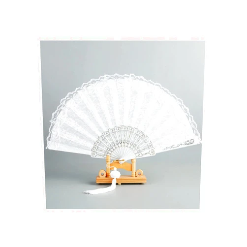 Sehtorry White Lace Hand Folding Fan Bridal Dancing Props Floral Handheld Fan for Women Wedding Décor or Party Dess-up Favors
