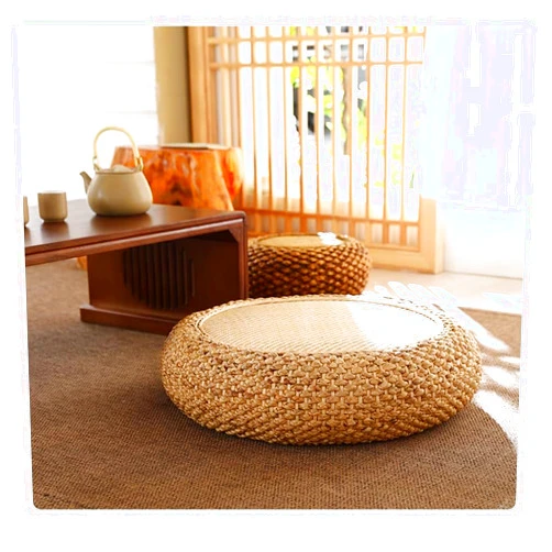 Fasteasy2021 Straw Cushions, Straw Flat Seat Cushion for Meditation, Handmade Floor Pouf Mat, Japanese Floor Cushions Ottoman for Yoga Living Room Window Balcony Chair Pad (19.7 X 6.7inch), Nature