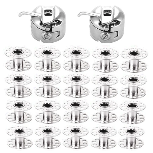 YEQIN 2 Pieces Bobbin Case with 20 Pieces Sewing Machine Metal Bobbins, Replacement Bobbins for Craft Sewing, Compatible with Brother, Janome, Singer, Bernina, Toyata, Etc Front Loading 15 Class Machines