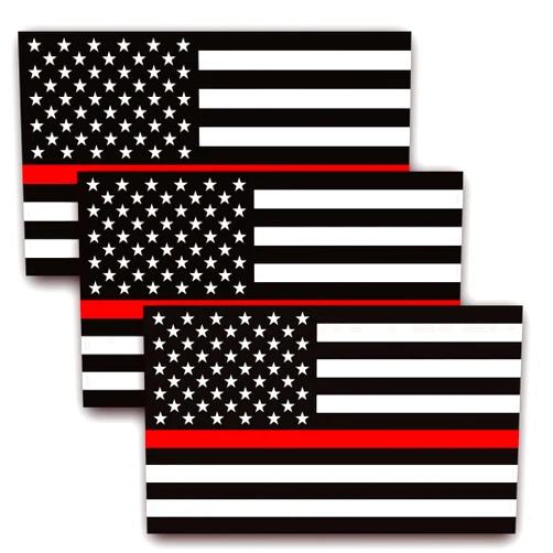 ANLEY 5 X 3 inch Thin Red Line US Flag Decal - Black White and Red Reflective Stripe American Flag Car Stickers - Support Firefighters and EMTs (3 Pack)