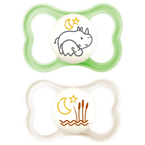 MAM Air Night Pacifiers , MAM Sensitive Skin Pacifier 6+ Months, Glow in the Dark Pacifier, Best Pacifier for Breastfed Babies, Unisex Baby Pacifiers, 2 Count (Pack of 1), Designs May Vary
