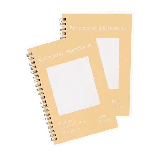 DSTELIN Set of 2, Each with 20 Sheets, 7.5 x 5.1 Inches, 140 lb Cold Press Watercolor Paper, 1150 GSM Brown Hard Cover, Spiral Bound, White Pages for Drawing and Painting