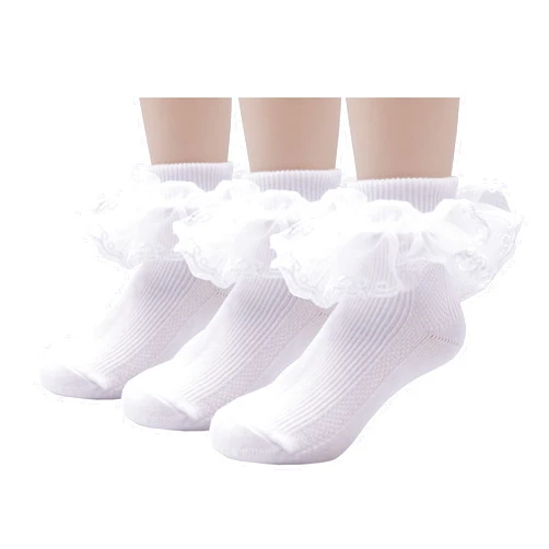 Xiyadun Little Girls Ruffle Lace Trim Cotton Socks Toddler Baby Girl Eyelet Frilly Dress Socks