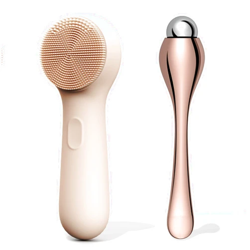 NågraCoola CLIE 2.0 Silicone Face Scrubber, Facial Cleansing Brush, Rechargeable, Waterproof Face Scrub Brush for Deep Cleansing, Exfoliating, Massage, with Eye Roller, for Women and Men - Oat