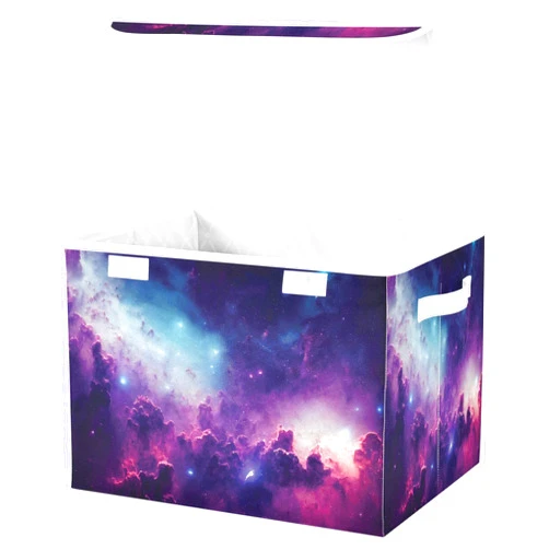 DIGTIA Cosmic Galaxy Space Storage Bins with Lids Nebula Shining Stars Foldable Storage Basket with Handles Collapsible Large Fabric Organizer Containers for Clothes Shelves Closet Office Home Bedroom