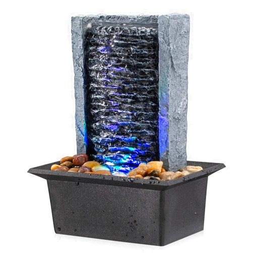 AMOOTEK Tabletop Fountain Indoor Waterfall Fountain Rock Waterfall Indoor Fountain LED-Lights Water Feature Waterfall for Modern Home and Office Indoor Decoration
