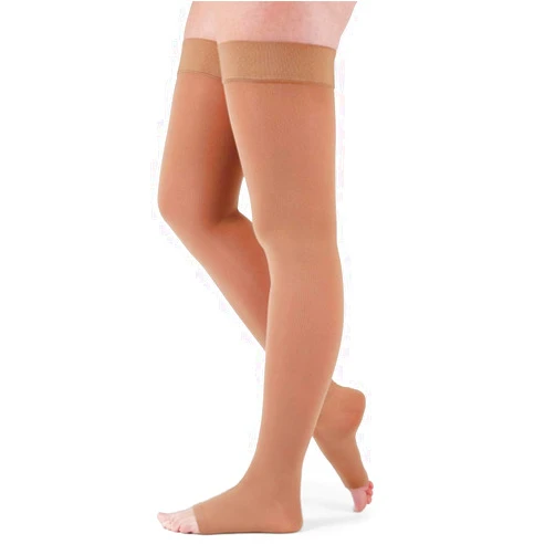 Mediven Assure 20–30 mmHg Thigh High Compression Stockings – Open Toe Semi-Opaque Support Hosiery for Women with Stay-Up Silicone Top Band, Durable Knit Fabric, Everyday Wear, Travel & Long-Hour Comfort, Medium, Standard, Beige