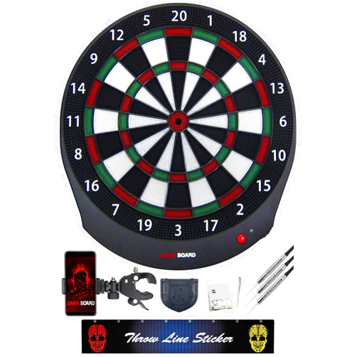 GRAN BOARD Dash Green Online Bluetooth Smart Dartboard for Adult & Game Room Package c/w -Bracket, Throw line Sticker, Smartphone Holder, Extra tip 50pcs, Fcx Dart & std Gran Dartboard Accessory