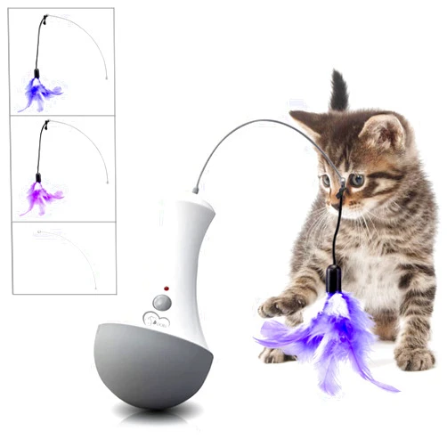 TOPETZON Interactive Cat Toys for Indoor Cat Feather Toys,Automatic Pet Exercise Toys,Electronic Moving Tumbler Cat Toys for Play Kitten, Battery Powered,Cat Gifts