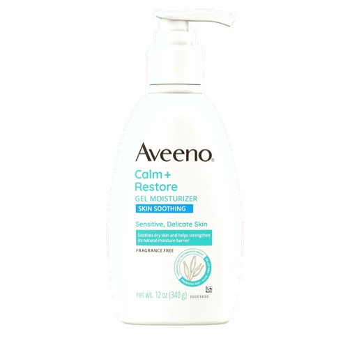 Aveeno Calm + Restore Body Moisturizer Gel for Sensitive Skin, Lightweight Moisturizer to Help Heal Dry Skin with Aloe Vera, Prebiotic Oat and Pro-Vitamin B5, Fragrance Free, 12 OZ