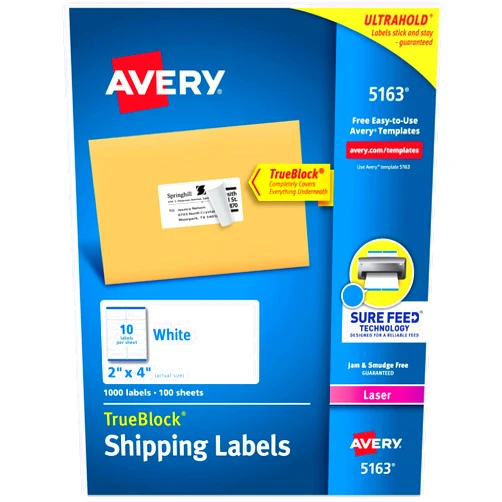 Avery Printable Shipping Labels with Sure Feed, 2