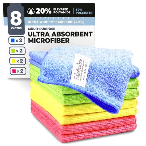 Fabricube Turkish Microfiber Cleaning Cloth of 4 Colors | 20% Polyamide for Elevated Liquid Suction | Must Have Drying Supply for Kitchen and Home Accessories | Rags with Reinforced Edges, Pack of 8