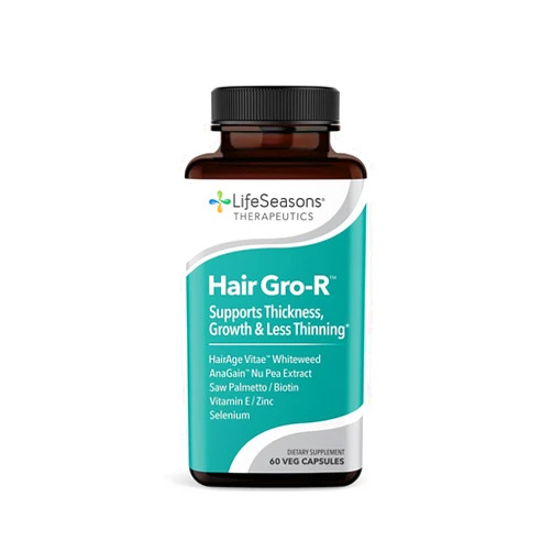 LifeSeasons Hair Gro-R - Clinically Studied Ingredients - Support Thickness Growth & Less Thinning - Reduce Hair Loss & Encourage Regrowth - Biotin Zinc Selenium & AnaGain Nu Pea Extract - 60 Capsules