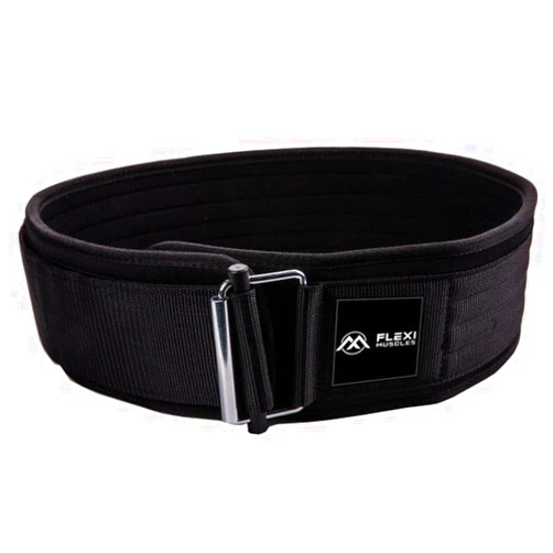 FLEXI MUSCLES Quick Lock Weightlifting Belt - Adjustable Back Support with Metal Buckle - Ideal for Powerlifting, Cross Training, and Olympic Lifting - Durable Gym Belt for Men & Women
