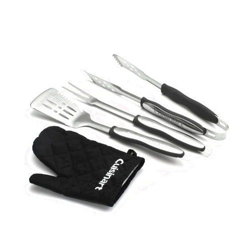 Cuisinart 3‑Piece Stainless Steel BBQ Grilling Tool Set with Grill Glove – Outdoor Grill Accessories, Perfect Grilling Gift for Men, Dads & Grill Masters, CGS-134BL