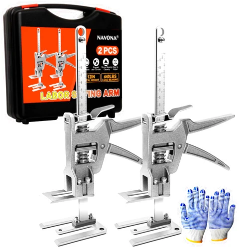 NAVONA 2 Pack Labor Saving Arm Jack, Multi-Function Height Adjustment Lifting Device, 440LBS Two-Speed Descent Mod Lifter Jack for Installing Cabinets, Doors, Furniture, Windows