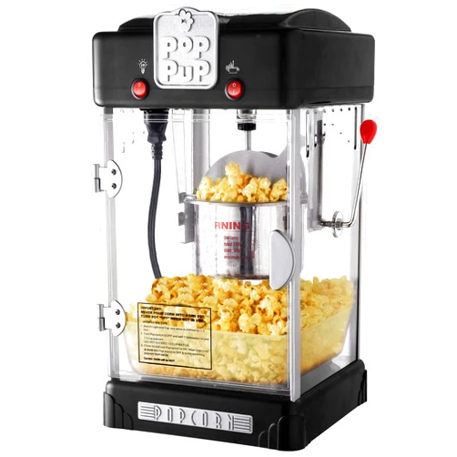 Generic Pop Pup Countertop Popcorn Machine â€“ 2.5oz Kettle With Measuring Spoon Scoop And 25 Serving Bags Black Metal Stainless Steel