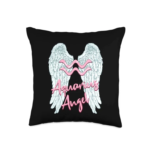 Aquarius Zodiac Sign Angel with Angel Wings Aquarius Angel Zodiac Sign with Angel Wings for Women Throw Pillow