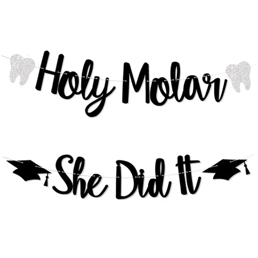 Nesinpa Holy Molar She Did It Banner, Hygienist Grad Decor, Hygiene Queen, Congrats RDH Banner, Dentist Graduation Party Decorations, New Dental Graduation Party Decorations Black Glitter