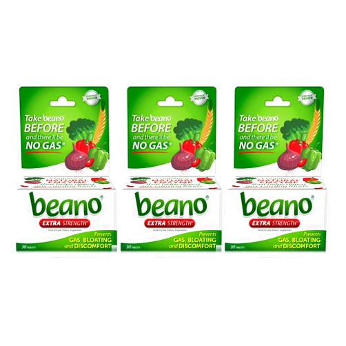 Beano Extra Strength, Gas Prevention & Digestive Enzyme Supplement, 30 Count, 3 Pack Beano Tablets 30 Count (Pack of 3)
