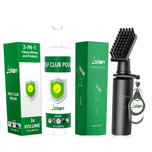 Jiskan Pro Golf Club Cleaning Kit with Golf Club Cleaner Brush and 10 Oz Golf Club Polish, Cool Golf Accessories Gifts for Men Unique Golf Stuff Golf Bag Accessories Golf Gear
