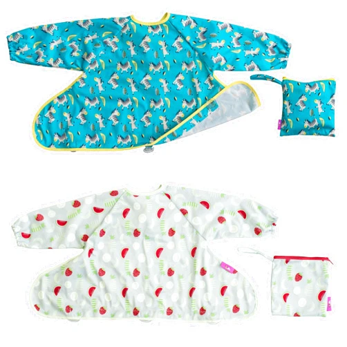 Tidy Tot - 2 Pack Cover & Catch Baby Bibs - Mess Proof Long Sleeve Feeding Smock with Food Catcher Pocket - Waterproof Bib