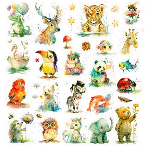 Konsait 26 Sheets Animal Temporary Tattoos for Kids, Watercolor Birds Fish Jungle Safari Wild Animal Tattoos for Girls Boys, Kids Birthday Party Supplies & Kids Goodie Bags Stuffers