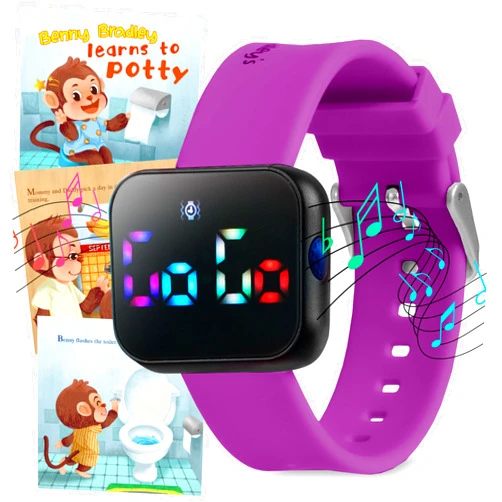 Benny Bradley's Potty Training Watch for Kids V2 – A Water Resistant Toilet Reminder Device for Boys & Girls to Train Your Toddler with Fun/Musical & Vibration Interval Reminder with Potty Training eBook (Purple)