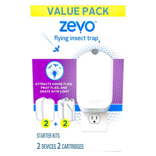 Zevo Flying Insect Trap, Fly Trap, Fruit Fly Trap (2 Plug-in Bases + 2 Refill Cartridges)