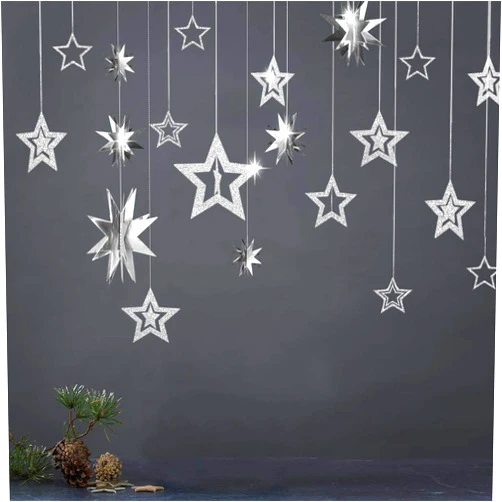 Decor365 Blue Silver Star Party Decoration Glitter 3D Star Garland Twinkle Little Star Decor Starry Galaxy Planet Party Supplies Hanging Birthday Baby Shower Graduation Wedding Ramadan EID Banner