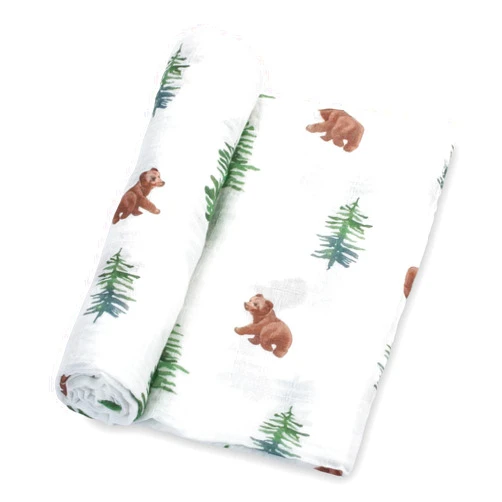 LollyBanks Swaddle Blanket, 100% Cotton Muslin Swaddle Blankets for Boys and Girls, Large 47 x 47 Inches Newborn Swaddle Receiving Blanket, Breathable Baby Blanket, Registry (Baby Bear Cub Theme)