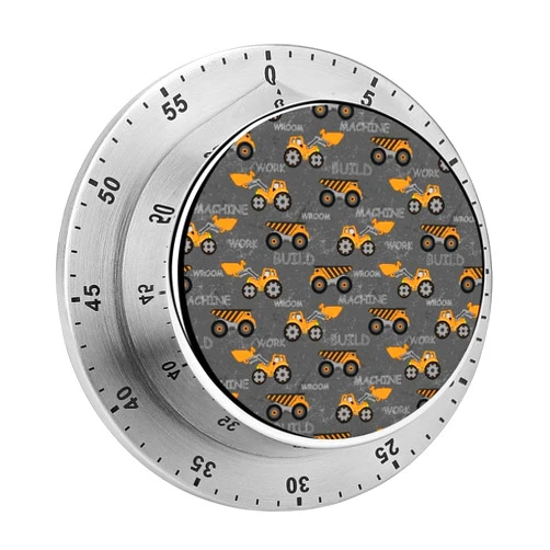OXJOIIS Mechanical Kitchen Timer Construction Machines Cars Tractor Truck Dark Grey Stainless Steel Timer Magnetic Timers for Cooking, Magnetic 60 Minute Mechanical Timer
