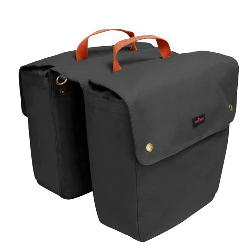 TOURBON Double Cycling Bike Bicycle Pannier Bags for Rear Rack (Water-resistant Canvas, Roll-up) (Black)