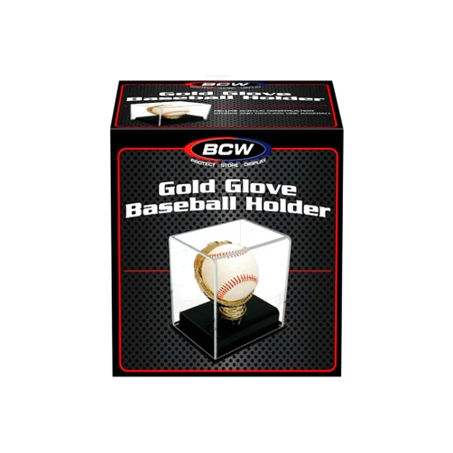 BCW Acrylic Gold Glove Baseball Display Case with Black Base & Gold Riser