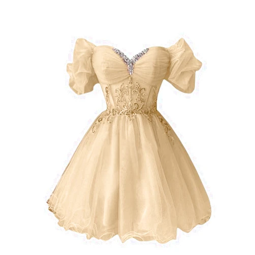 Fanciest Off Shoulder Short Homecoming Dresses for Juniors Beaded A-Line Lace Tulle Prom Dresses