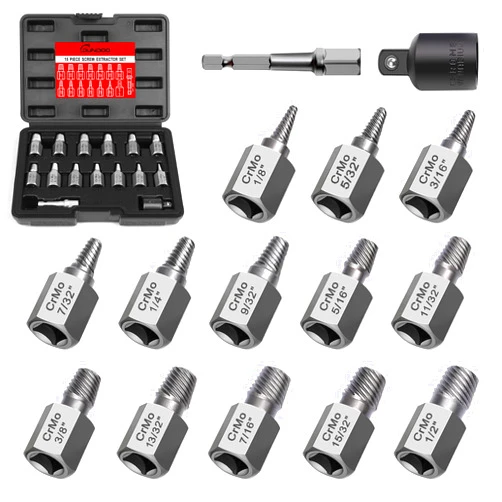 DUNDOO Screw Extractor Set - Easy Out Bolt Extractor Kit, 15 Pieces 3/8