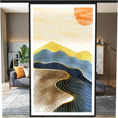 ZPLANTCIQ Privacy Window Film Mid Century Modern Minimalist Art Print Abstract Contemporary Sliding Door Sticker for Office Bathroom Summer Deco Self Removable Anti UV Paper, 35.4inch x 78.7inch