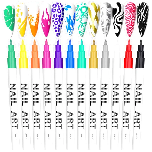 Kalolary 12 Color 3D Nail Art Pens Set, Kalolary Nail Pens Nail Point Graffiti Dotting Pen Drawing Painting Liner Brush for DIY Nail Art Beauty Adorn Manicure Tools