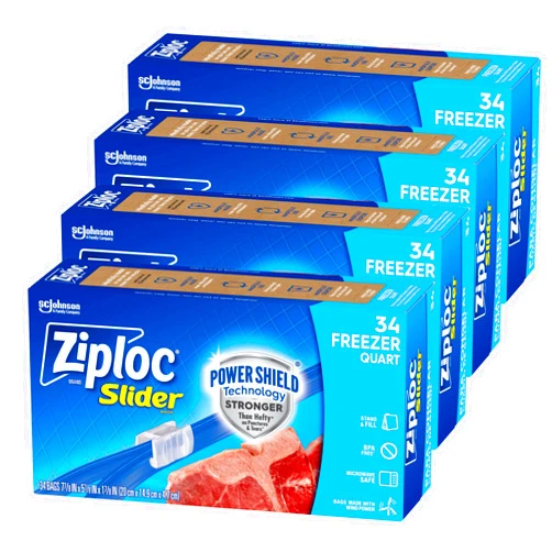 Ziploc Quart Food Storage Freezer Slider Bags, Power Shield Technology for More Durability, 136 Bags Total