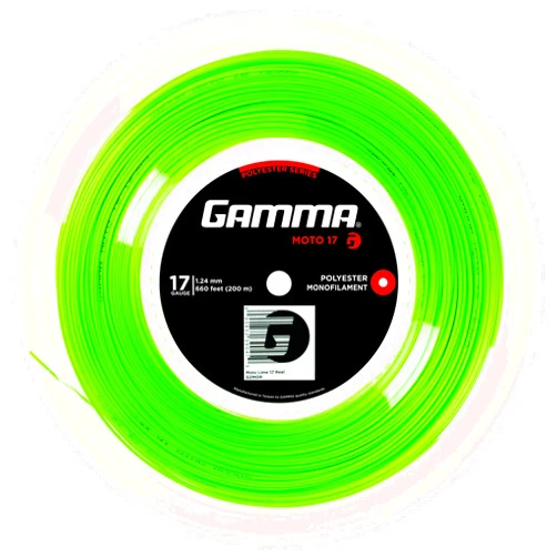 Gamma Sports AMP MOTO Tennis Racket String Polyester Series- Heptagonal Shape Delivers Maximum Ball Bite, Spin, Power, and Control - 16 or 17 Gauge (Black, Lime)