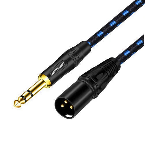DREMAKE 50FT XLR to 1/4 Inch TRS Mic Audio Cable, XLR 3 Pin Male to Quarter Inch 6.35mm/6.5mm TRS Male Balanced Interconnect Patch Cord for Electric Drum, Saxophone, Effect Pedal, AMP, Power Amplifier