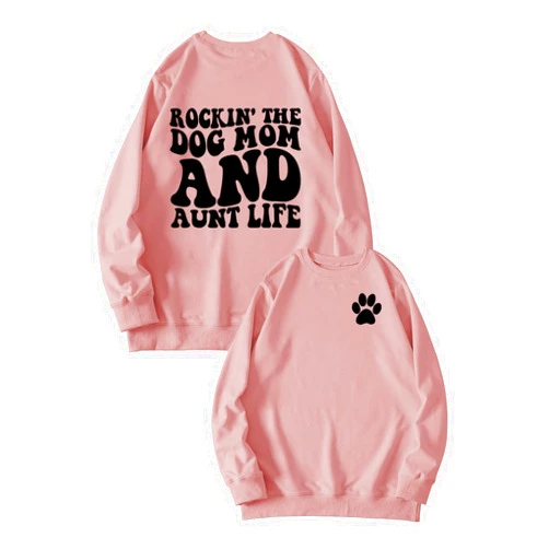 YUEGOSLIFU Dog Mom Sweatshirt Rockin' The Dog Mom And Aunt Life Dog Lover Gift Pullover Sweater